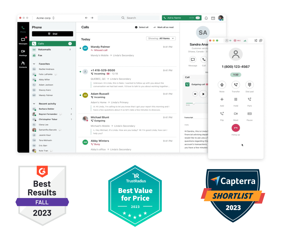 GoTo Connect’s award-winning Phone System, showcasing calls in the desktop and mobile applications.