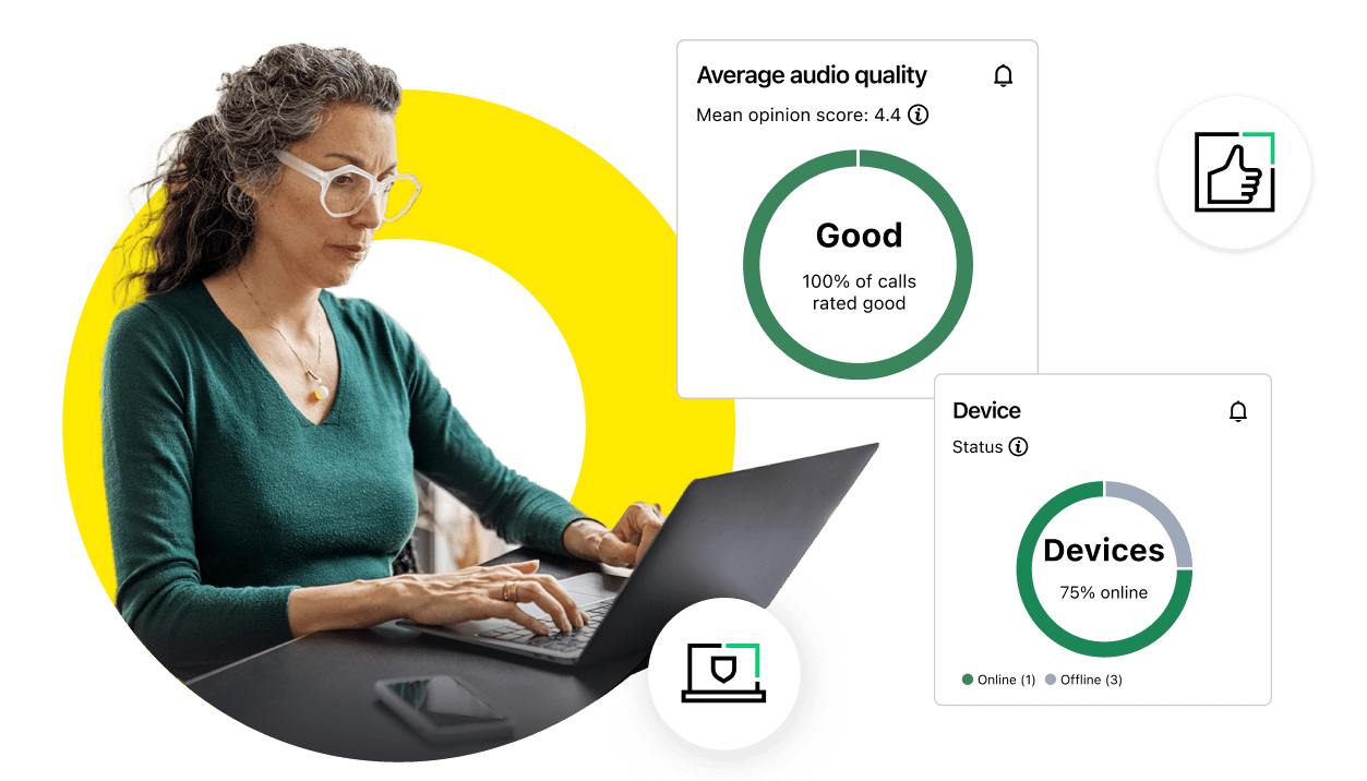 Woman with a laptop and security features.