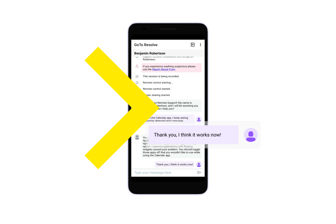 Con el chat para dispositivos móviles, los usuarios finales pueden chatear al instante con los agentes desde el navegador web o la app.