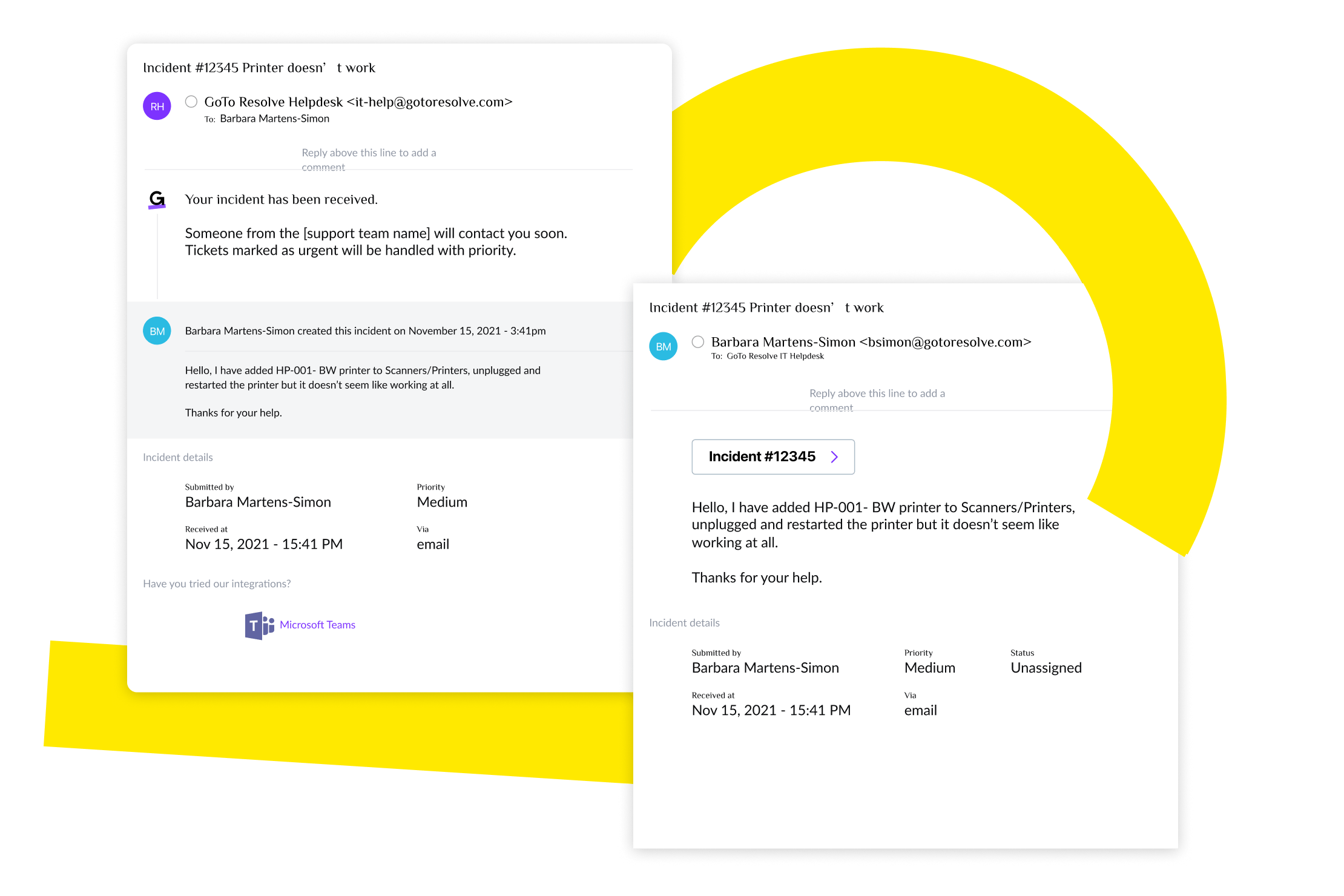 Ejemplos de opciones de gestión de tickets con GoTo Resolve.
