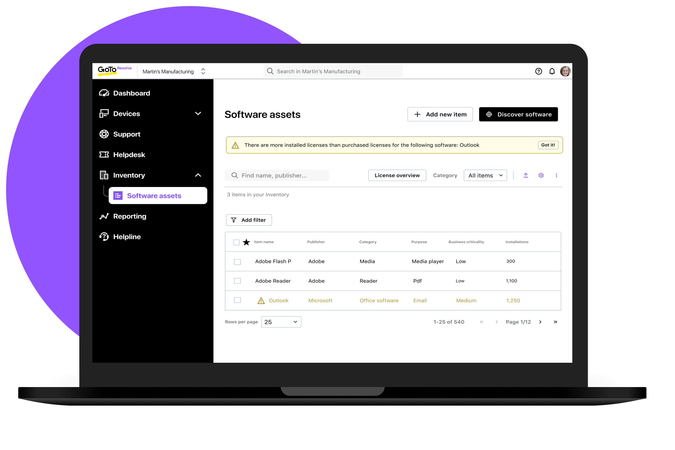 Ejemplos de opciones de auditoría de dispositivo con GoTo Resolve.