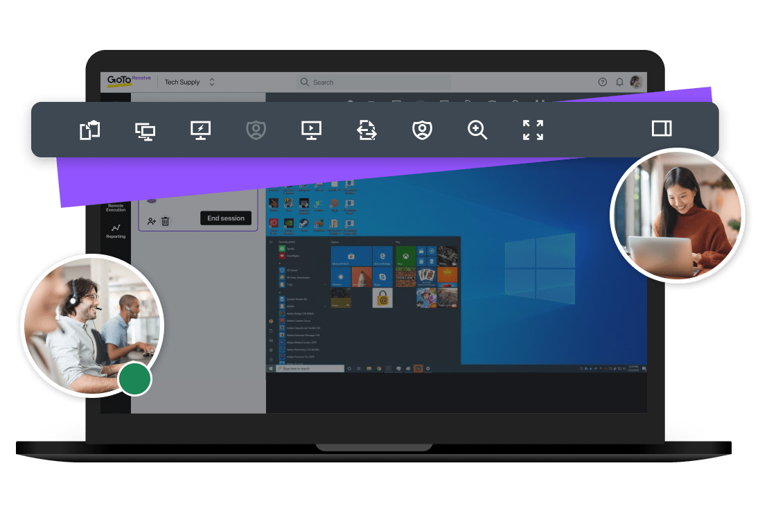 Vista de pantalla de un técnico que tiene acceso remoto al dispositivo de escritorio de un trabajador.