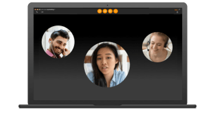 Image showing the join.me product logo. Below, team members are using join.me to meet.