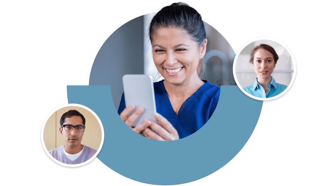 Healthcare professional engaging in a virtual meeting with the medical team using GoTo Connect.