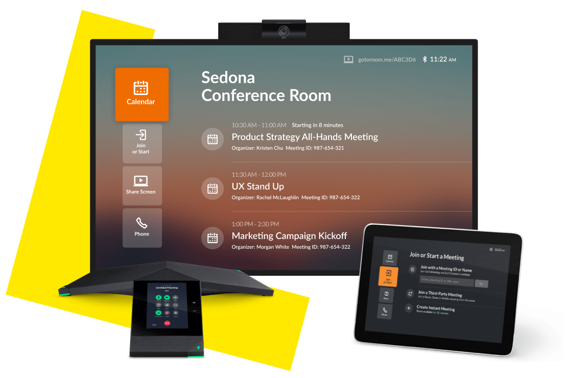 Hardware de GoTo Room que incluye compatibilidad con pantalla doble.