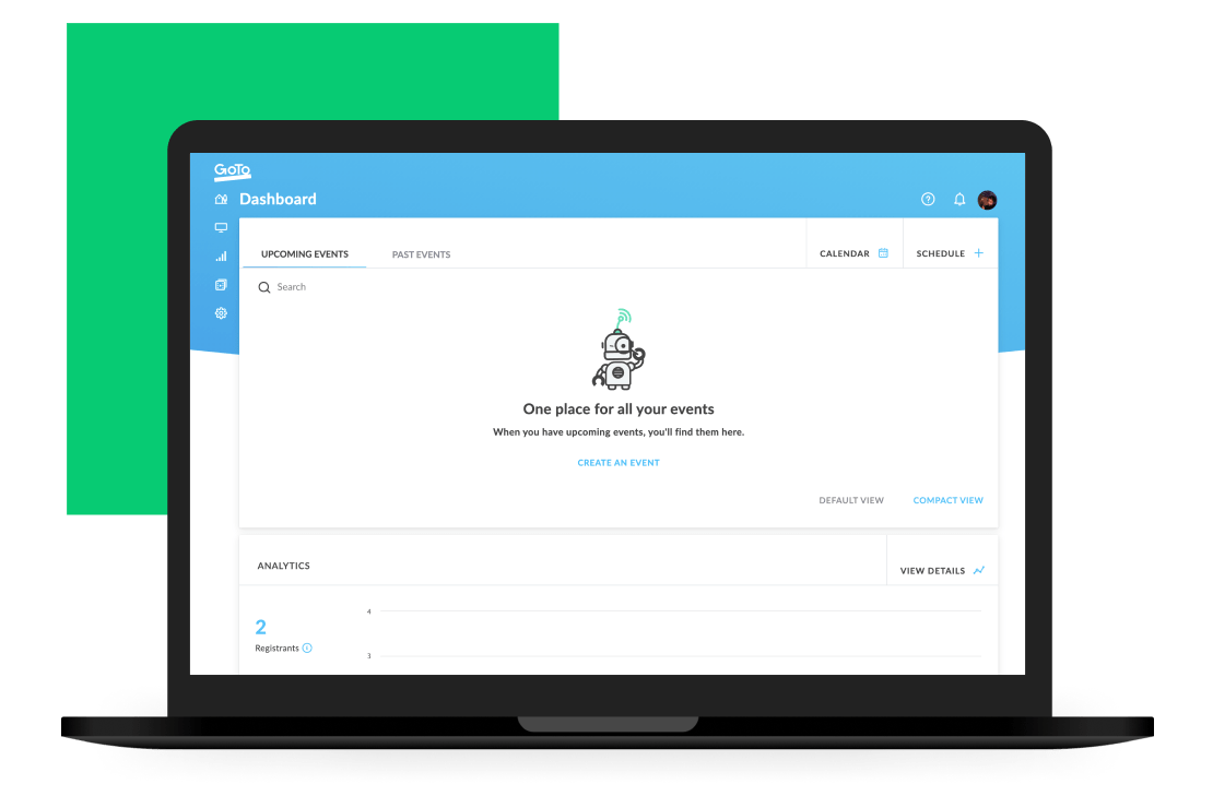 Interfaz que muestra una sesión en directo de GoTo Webinar desde un navegador web.