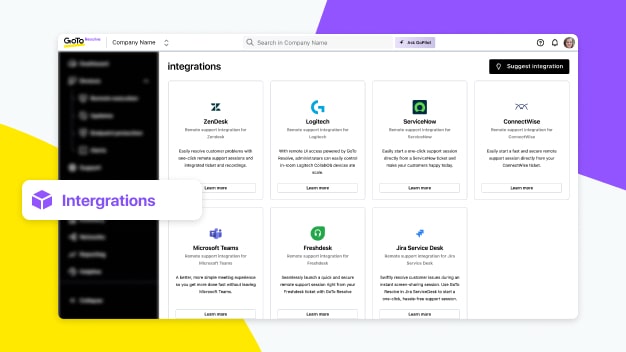 Las integraciones de GoTo Resolve permiten una gestión fluida y eficaz de tickets y sesiones remotas.