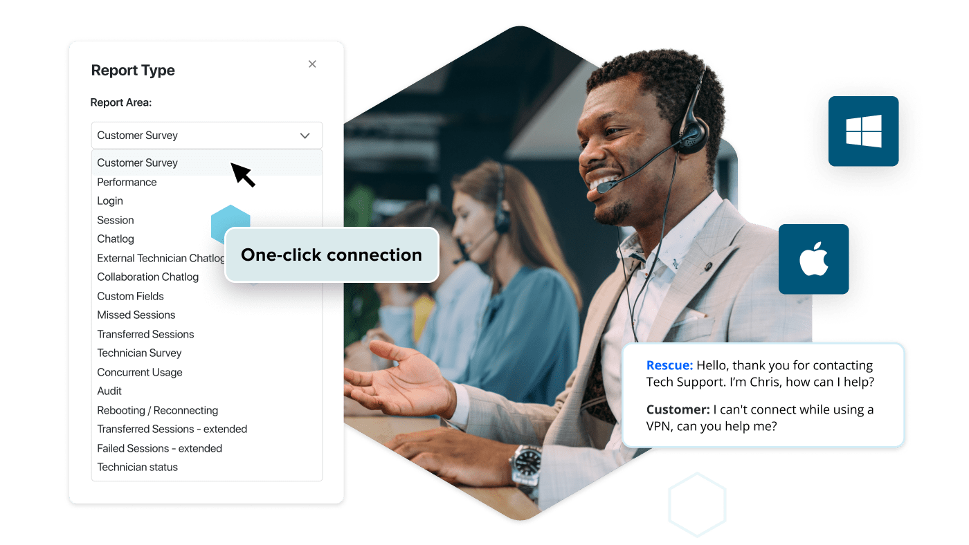 LogMeIn Rescue optimiza las operaciones de asistencia y la compatibilidad entre plataformas.