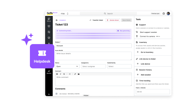 El panel de control del servicio de soporte de GoTo Resolve muestra la mejora de la productividad gracias a la innovación y la automatización basadas en IA.