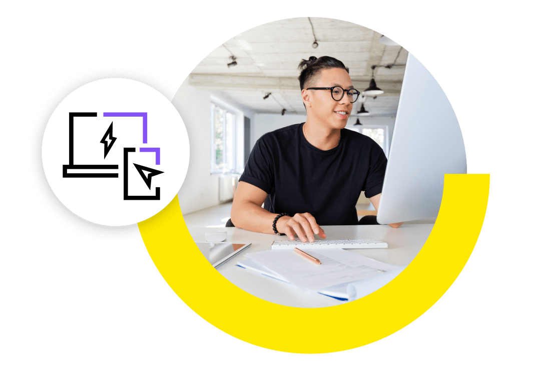 Man using GoTo Resolve’s remote control feature to provide remote support to an end-user.